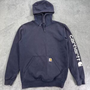 Carhartt Loose Fit Midweight Logo Sleeve Graphic Hoodie Mens Small Navy Cotton